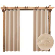 Topchances 2 Piezas Cortinas Exterior con Ojales, Protección UV Impermeable, Cortina Opaca, Cortinas Interiores y Exteriores para jardín, Patio, Pabellón - Amarillo claro - Ver 13