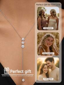outingfit 1 buah Kalung Panjang Serbaguna Baru, Gaya INS Fashion Minimalis dengan Hiasan Berlian Imitasi pada Tulang Selangka untuk Wanita - Perak - View 5