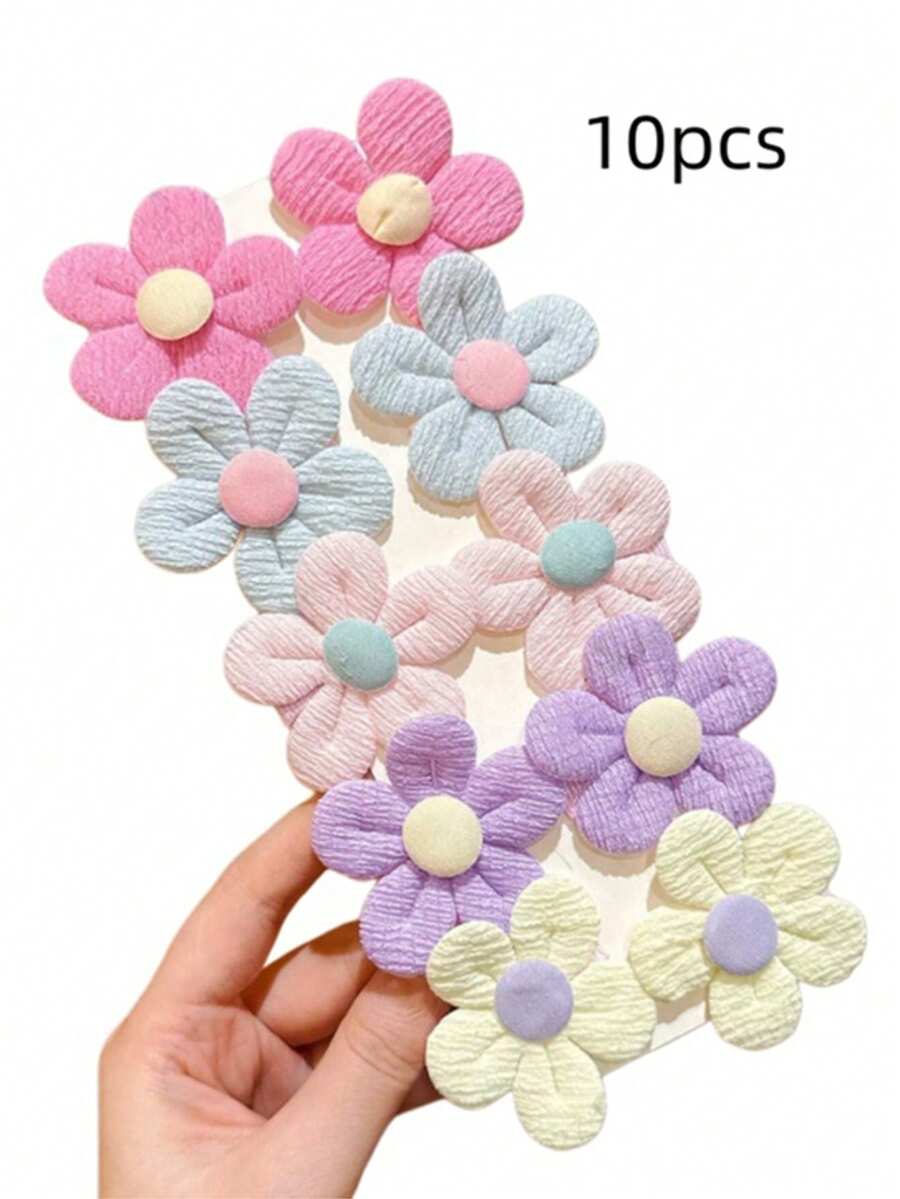 10 piezas de pinzas para el cabello con flores de estilo dulce y colorido para uso diario, pinzas de garra - Multicolor - Ver 1