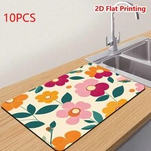 1/10Pcs Spring Flower Pattern Dish Drying Mat For Kitchen Counter, Non-Slip Heat Resistant Diatom Drainer Mats, Hide Stain Kitchen Super Absorbent Draining Mat, Easy To Clean Dish Rack Pad, For Espresso Machine,Coffee Station,Cups & Sink - Multicolor - View 12