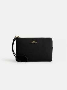 Coach Corner Zip 15/16 Signature Logo Wristlet Wallet Zip Around Short Wallet With Wrist Strap Women's Compact Card Holder Phone Purse - Black - View 5