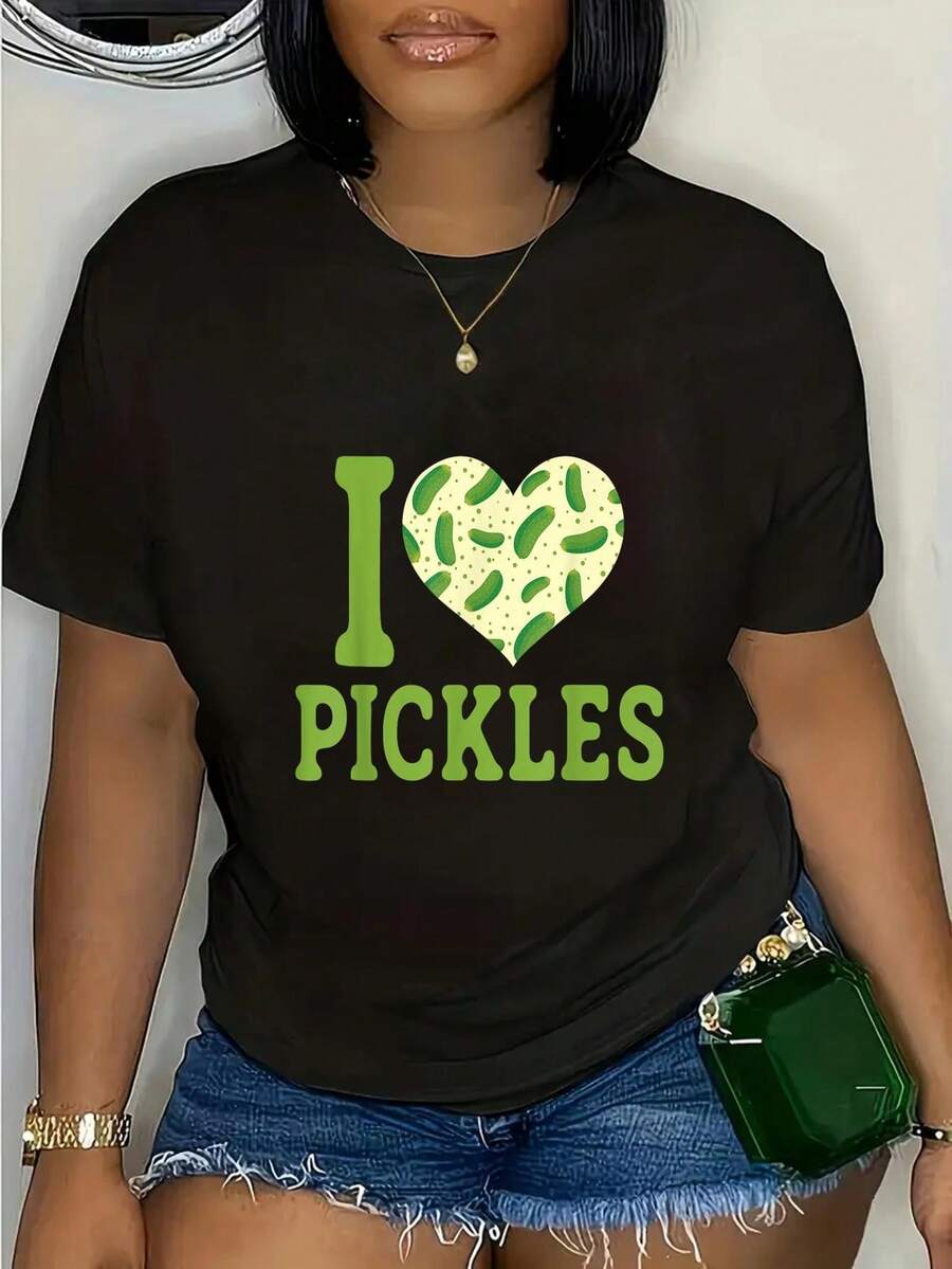 Ideal para casual Ropa de mujer de talla grande para ocasiones especiales, camiseta divertida para amantes de los pepinillos - Me encantan las blusas con estampado de kimchi. - Camisa negra con letras verdes - Camisa casual de uso diario en talla grande - Regalos divertidos de comida lavables a máquina para mujeres - Cuello redondo con patrón geométrico adecuado para todas las estaciones. - Diseño de encurtido de comino - El corte holgado ofrece una gran sensación de comodidad. - Lavable en seco - Artículos de vestuario nuevos e interesantes, ropa con un toque de humor, materiales duraderos, ajuste cómodo, moda de diseño único. a conocer el moda necesidades de contemporáneo mujeres, oferta a elegante solución para cómodo y a la moda diario dres - Negro - Ver 1