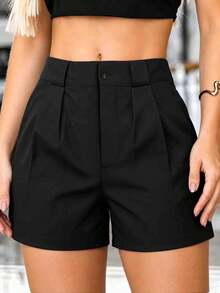 Quần short nữ màu trơn, kiểu dáng thường ngày, cạp chun điều chỉnh được, có túi, thích hợp cho các hoạt động ngoài trời như đi bộ đường dài, đi biển, tập thể dục, leo núi, mặc hàng ngày, món quà hoàn hảo cho bạn gái yêu thích thể thao. - màu đen - Xem 2