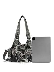 Fashion Minimalist Multi-Pocket Rivet Street Vintage Elegant Versatile Underarm Crossbody Shoulder Bag For Shopping And Vacation - Grey - View 10