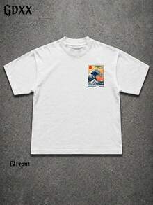 Plus-Size Great Wave Hokkaido Surf Design Graphic T-Shirt, 100% Cotton Soft, Casual Streetwear Tee,Harajuku Ukiyo-E Tee,Summer Gift For Men - 白色 - 查看 3