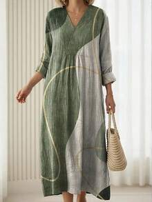 26 New Models Of 3D Printed V-Neck Fashionable And  Patchwork Women's Dresses - CVLYQB84UZKTSQT - View 7