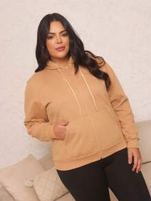 Women's Plus Size Blouse With Zipper, Pockets, And Fur Trim. - Mustard Yellow - View 3