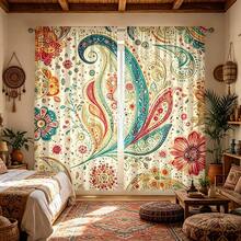 2 chiếc rèm cửa chủ đề hoa văn Bohemian với thiết kế họa tiết Paisley, túi treo thanh, bảo vệ quyền riêng tư, rèm trang trí phòng, rèm phòng khách, rèm trang trí đa năng, có thể giặt bằng máy, phù hợp cho tất cả các mùa, không bao gồm dây buộc - Nhiều màu - Xem 8