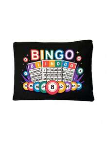 "Bingo"字母印花旅行盥洗包，卡通趣味多功能帆布包，充電器收納包，旅行必備化妝包：女孩旅行生存包，男女通用拉鍊包，化妝品、彩妝與旅行必備輕便收納包，適合青少年的完美禮物，生日與旅行配件，節日禮物，母親節禮物 - 彩色 - 查看 17