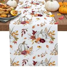 Fall Harvest Pumpkin Maple Leaf Table Runner Holiday Party Decor Reusable Farmhouse Kitchen Dining Table Runner Thanksgiving Decorations - Multicolor - View 10