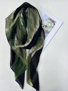 1pc Women's Printed Scarf, Lightweight All-Season Style, Contrast Color Gradient, Soft & Comfortable, Spring/Autumn Sun Protection Shawl, Head Wrap - Olive Green - View 5