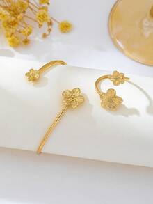 1 Set All-Season Women's Open Petal Bangle Bracelet Set - Yellow Gold - View 3