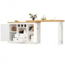 High-End Extendable Bar Table With 360° Rotation And Storage Space, Adjustable Length From 120 To 180 Cm, Ideal For The Living Room, Dining Room, Or Office. Black Extendable Designer Bar Table. - White - View 7