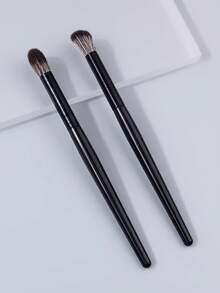 Black 2pcs Eyeshadow Blending Brush Set, Portable Eye Makeup Application And Modification Daily Beauty Tool Kit - Black - View 3