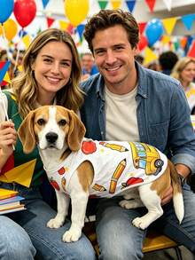 1pc Back Toschool Pet Clothes, Cute Cartoon Schoolbus Pencil Apple Print Dog Cat Vest, Soft Breathable Summer Pet Shirt, Light Green Sleeveless Puppy Kitten Vest, Pet Apparel For Small Medium Dogs Cats, School Season Party Costume, Home Pet Supplies. - White - View 5