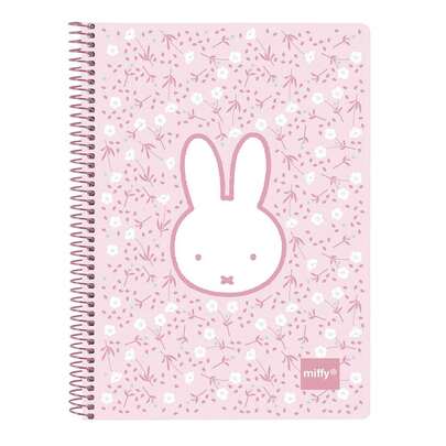 Safta | Quarter Size Notebook Miffy Flowers 80 Sheets 15.5 X 22 X 1 Cm (0.3 Liters), 4x4 Mm Grid With Margin, Extra Hard Glossy Covers, Metal Spiral 42 Holes, Paper 80 G/M²