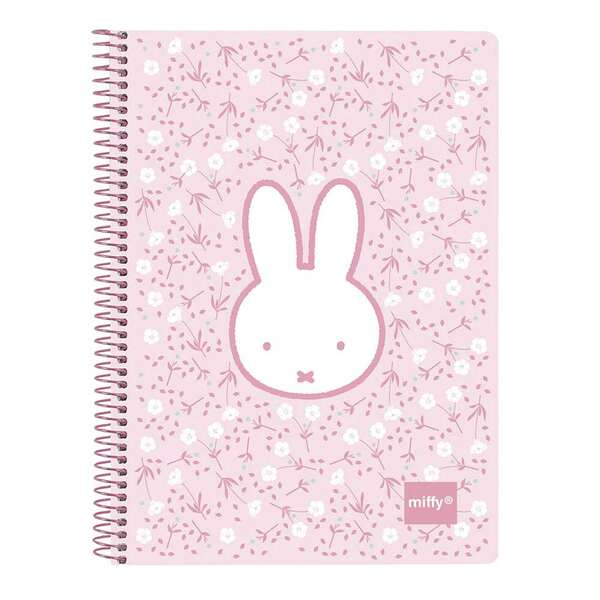 Safta | Kwartformaat Notitieboek Miffy Bloemen 80 Bladen 15,5 x 22 x 1 cm (0,3 Liter), 4x4 mm Raster met Rand, Extra Harde Glanzende Covers, Metalen Spiraal 42 Gaten, Papier 80 g/m²