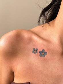 1pc Fresh And Simple Blue Ecru Forget-Me-Not Pattern Tattoo Sticker, Temporary Tattoo Sticker, Simulated Tattoo Design, Suitable For Travel, Music Festival, Games, Graduation Gifts, Lasts For 3-5 Days - Multicolor - View 3