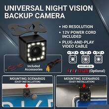 Cámara de visión nocturna con 12 LED, imagen reversible, cámara automática de alta definición CCD, cámara frontal automática de ángulo amplio, cámara de retroceso para coche - Cámara de marcha atrás - Ver 6