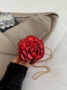 Mini Floral Acrylic Frame Red Evening Bag For Women, New Style Versatile Chain Shoulder Crossbody Bag - Red - View 11