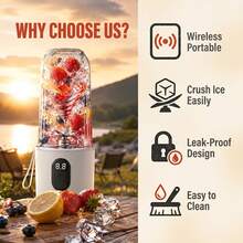Portable Blender & Juicer With Ice Crusher – Extra Large Capacity, Long-Lasting USB Rechargeable Battery, 16 Blades For Smoothies & Juice–Quiet Ice Crushing–Perfect For, Labor Day, Thanksgiving, Christmas – Includes Free Mixing Lid, Great Gift Idea - White - View 6