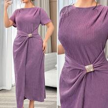 jianchaimaoyi02  Vestido envolvente de unicolor elegante talla grande, para verano - Púrpura polvoriento - Ver 2