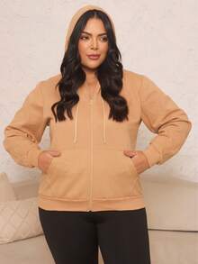 Women's Plus Size Blouse With Zipper, Pockets, And Fur Trim. - Mustard Yellow - View 5