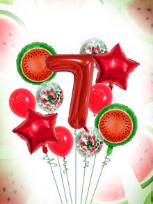 11pcs 32-Inch Red & Green Number Balloon Set, 18-Inch Watermelon Foil Balloon, Star Balloon, 12-Inch Red & Green Foil Confetti Transparent Latex Balloon, Suitable For Birthday Party, Watermelon Party, Summer Party Decoration - Multicolor - View 30