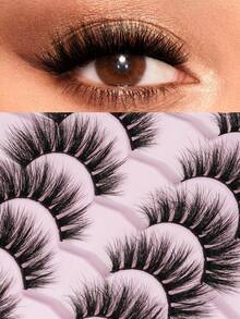 7 Pairs Cat Eye 3D Mink Fur False Eyelashes, Soft Delicate Natural Reusable, Thickened Lengthened Strip Lashes - Black - View 1