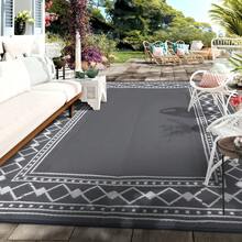 BouPower Waterproof Reversible Outdoor Rug For Patio, Modern Bordered Plastic Straw Mat,Easy To Clean, Portable For RV, Deck, Balcony, Backyard, Picnic, Beach - Gray 9*18ft - View 11
