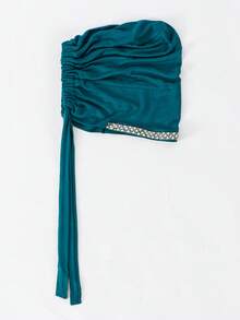 1 Buah Topi Ikat Muslimah Wanita Warna Polos dengan Hiasan Berlian Imitasi, Syal Serbaguna, Cocok untuk Pemakaian Sehari-hari - 119-Pemuda Harbin - View 5