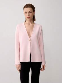 Casual Versatile Solid Color Knit Cardigan Pink - Pink - View 3