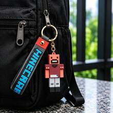 MINISO Minecraft 方塊角色鑰匙圈，收藏吊飾，街機風格立方體藝術設計，時尚電玩手提包掛飾，拉鍊拉環配件，行李箱裝飾吊飾 - 樣式 1 - 查看 5