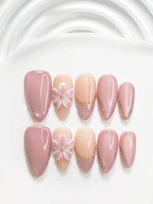 10入優雅精緻手工穿戴式美甲套組，Polygel 凝膠美甲，手工雕刻紫色五瓣花美甲裝飾，紫色指甲油，富家千金風，附美甲工具(1張果凍貼+1個美甲銼條)，3種尺寸可選，方形甲、短方形甲、杏仁甲，適合聚會、日常、派對、拍照、玩樂、春夏通勤美甲用品 - 彩色 - 查看 3