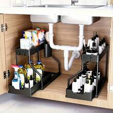 1/2pcs Kitchen Storage Rack, Multi-Functional Organizer Shelf, Under Sink Storage Rack, Pull-Out Cabinet Organizer, Double-Layer Sliding Sink Shelf, Cabinet Storage Rack, Kitchen And Bathroom Cabinet Accessories - Multicolor - View 13