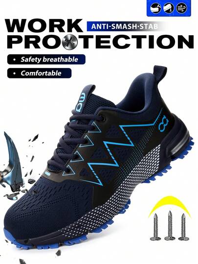 Zapatos de para hombre, botas de trabajo con puntera de acero anti-aplastamiento, zapatos de trabajo resistentes a pinchazos para exteriores, zapatos deportivos sin cordones, zapatos protectores resistentes al desgaste y antideslizantes, zapatos de senderismo, zapatos de esenciales para el trabajo, de caña baja, adecuados para construcción, senderismo, trekking al aire libre, todas las estaciones