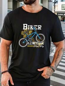 Maglietta a maniche corte in puro cotone per uomo, casual, traspirante, estiva, con stampa grafica di ciclista, regalo di Natale, regalo per la Festa del Papà per lui, stile europeo, comoda per l'uso quotidiano, vestibilità ampia, maglietta alla moda, tessuto leggero e morbido, streetwear, ideale per attività all'aperto, regalo di compleanno per uomo - nero - Visualizzare 6