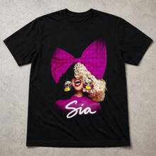 Sia T Shirt Colourful Bow Portrait Pop Singer Graphic Tee Gift - Black - View 1