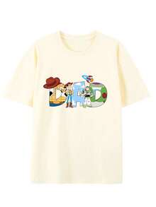 Disney Men's Casual T-Shirt, Toy Story "DAD" Print, Woody & Buzz Lightyear Graphic, Soft Fabric, Perfect For Father's Day - 杏色 - 查看 2