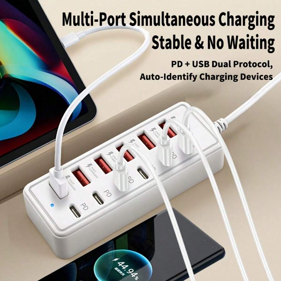 12‑Port Multi‑Protocol Fast Charging Dock, 6 USB + 6 Type‑C , Compact Desktop Charging Station, No External AC Adapter Required - Black - View 1