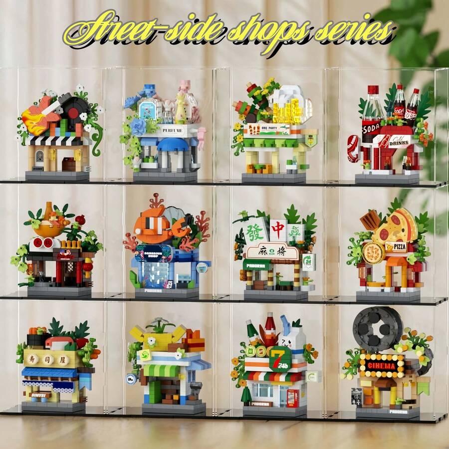 12pcs Street Scene Building Blocks Micro Particles Children's Assembly Toys, Versatile Street Scene Can Be Built At Home - City Walk~ - Multicolor - View 1