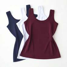 Kit 3 Women's Tank Top With Wide Strap Lisa Viscolycra P To G1 Plus Size - Burgundy, Navy Blue and White - View 1