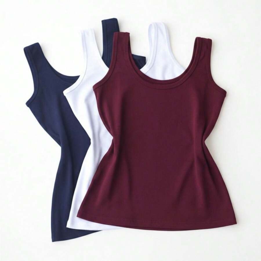 Kit 3 Women's Tank Top With Wide Strap Lisa Viscolycra P To G1 Plus Size - Burgundy, Navy Blue and White - View 1
