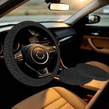 Black Leopard Print Steering Wheel Cover And Cup Holder Mat Set - Steering Wheel + Coaster - View 9