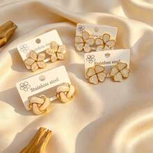 16 Pieces / French Delicate Enamel Earrings / Hypoallergenic Stainless Steel Material / Diverse Designs / Suitable As Gifts For Women / Random Styles - Gold - View 3