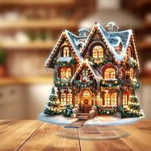 Cross-Border Acrylic Charming Gingerbread House Christmas Home & Office Desktop Decoration With Base - A - View 2