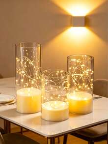 3 piezas/Set Vela electrónica LED de luz de estrella cilíndrica transparente de tubo de copa de plástico, decoración del hogar para vacaciones, decoración de mesa de fiesta adecuada para múltiples ocasiones - Luces de hadas - Ver 1