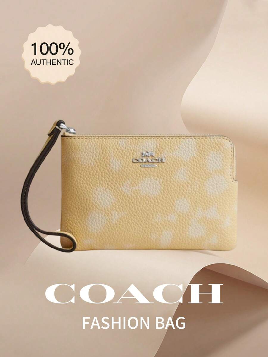Coach Corner Zip 15/16 Monogram Wristlet Zip Short Wallet with Heart Charm Women's Wrist Strap Card Phone Purse - 淺黃色 - 查看 1