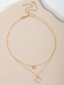 French Elegant Exquisite Fashion Rhinestone Four-Leaf Flower Hollow Clover Necklace, Simple And Sophisticated - A - View 3