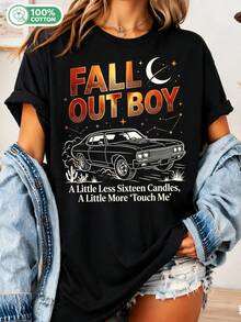 Fall Out Boy Retro T-Shirt, Fob Band T-Shirt, Rock Music Merchandise, Sixteen Candles Touch Me Song, Unisex Graphic T-Shirt - 黑色 - 查看 1